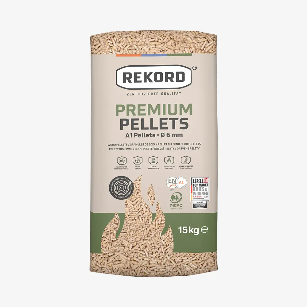 Pellety Premium REKORD A1, w workach na palecie (66 x 15 kg) Pellety Premium REKORD A1, w workach na palecie (66 x 15 kg)